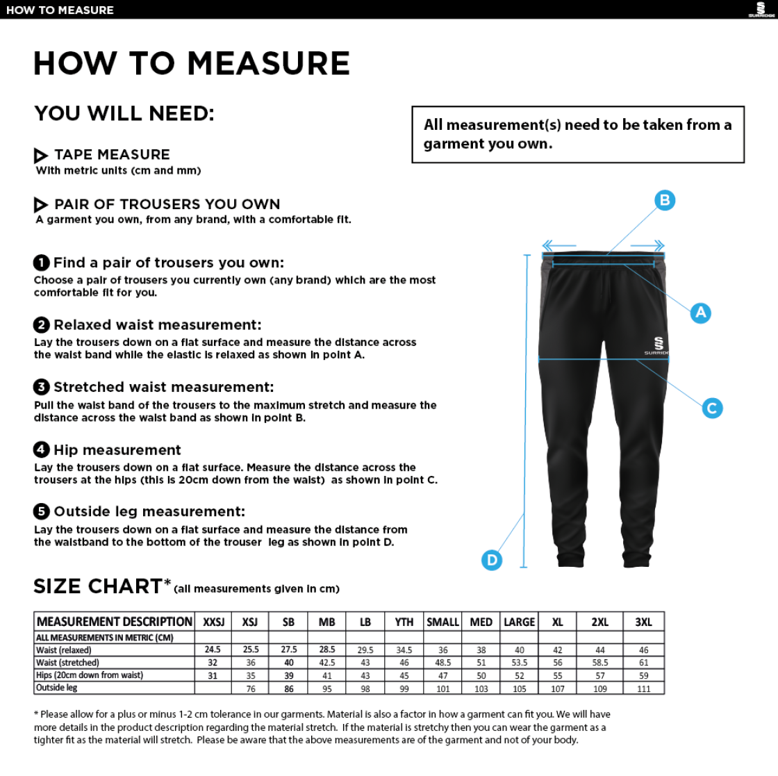 Dicker CC Tek Slim Pant Navy - Size Guide
