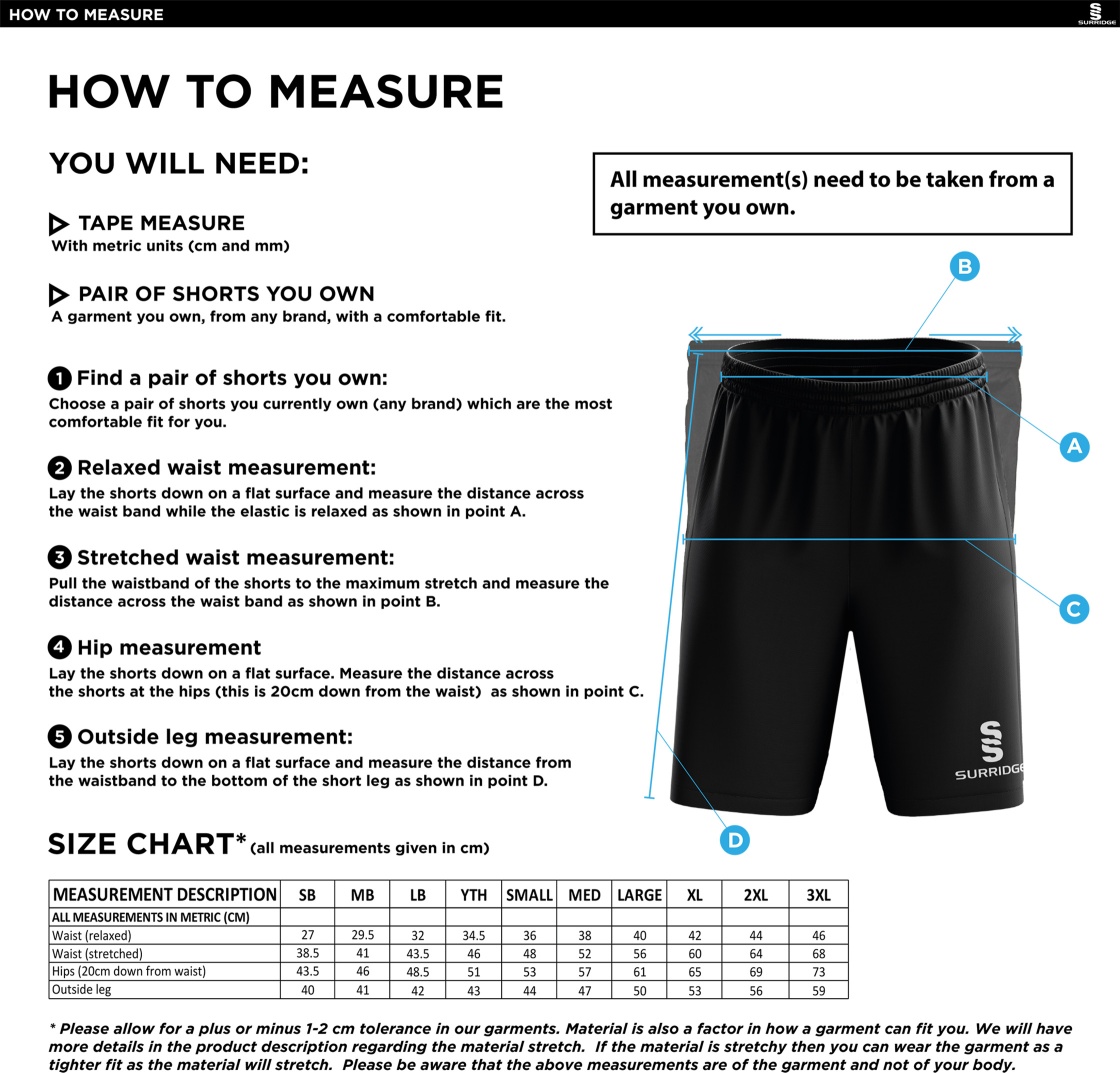 Dicker CC Training Shorts - Size Guide