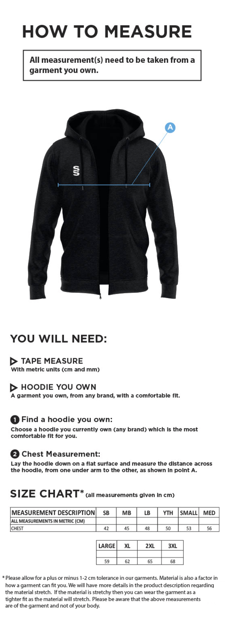 Dicker CC Dual Hoody - Size Guide