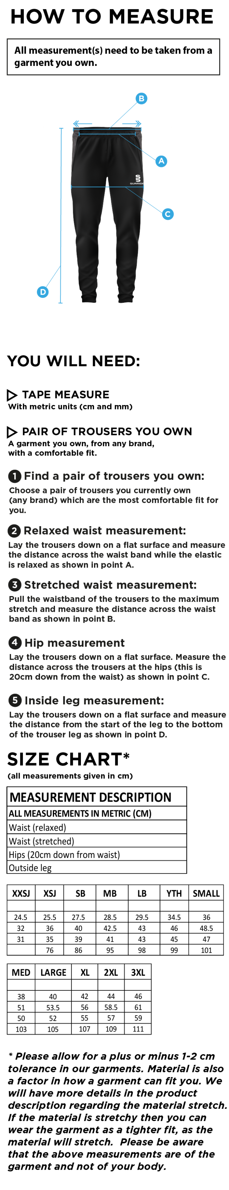Dicker CC Tek Slim Pant Navy - Size Guide
