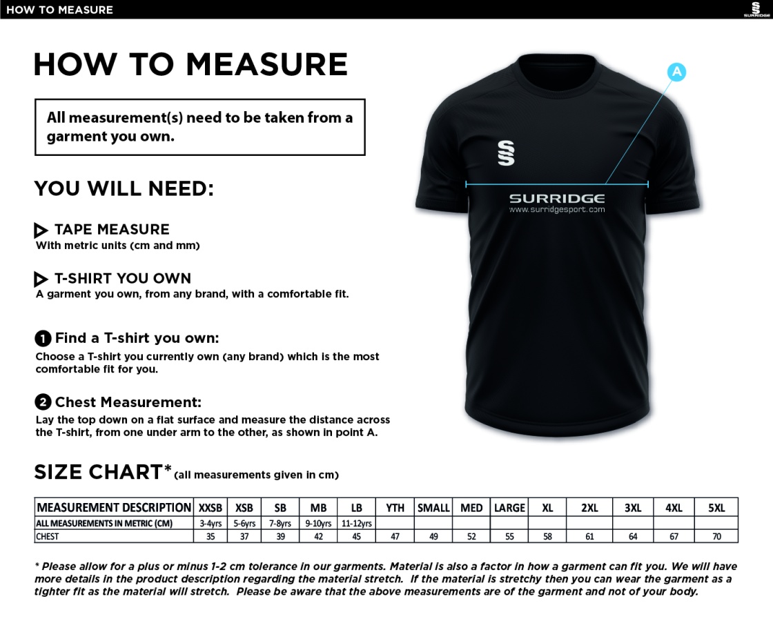 Dicker CC Dual Training Shirt - Size Guide
