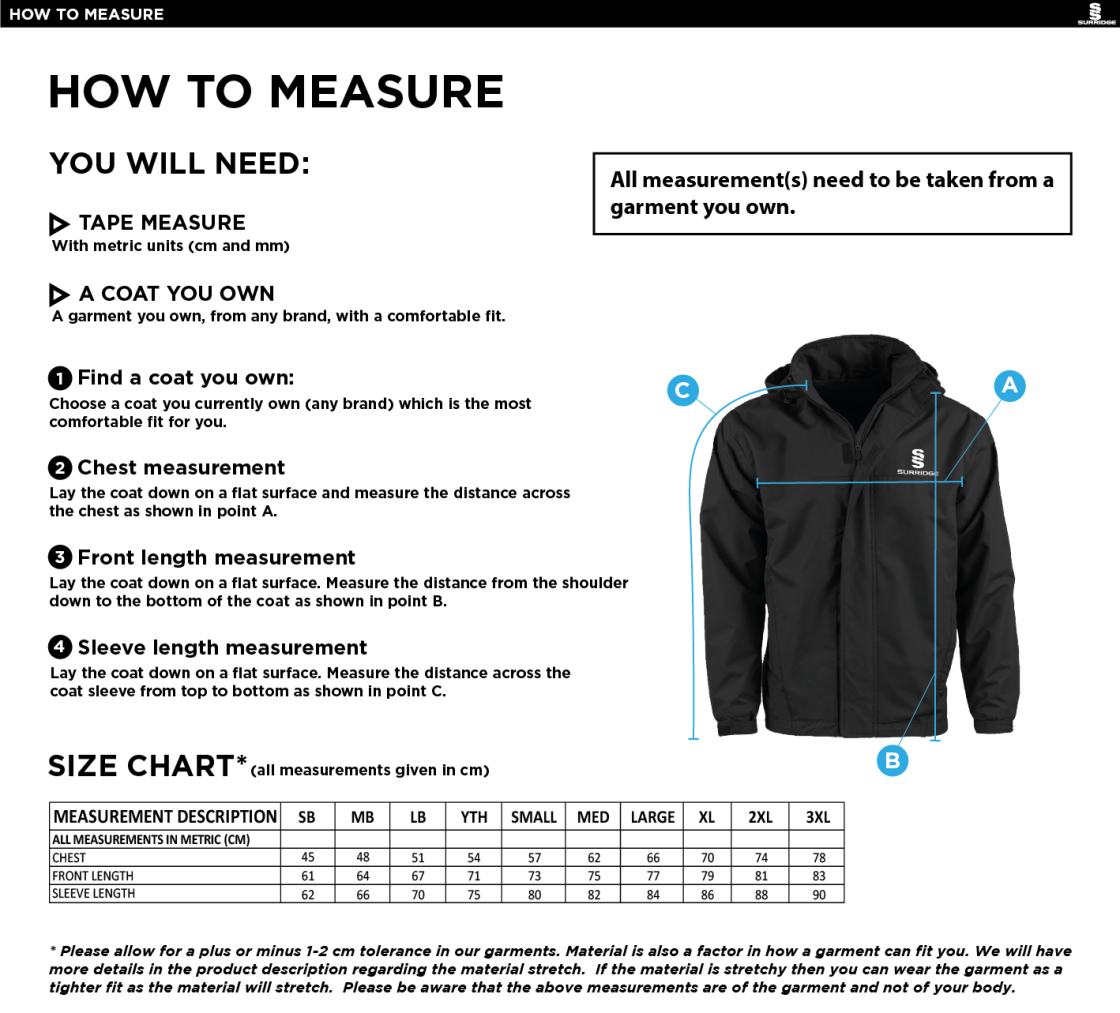 Dicker CC Fleeced Line Jacket - Size Guide